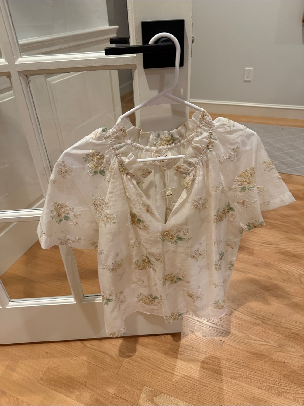 bohme Cream Floral Ruffle-Neck Top